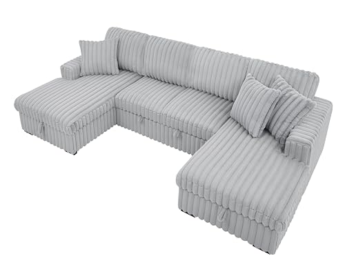 Grey Oversized U Shaped Sleeper Sofa with Double Storage Chaise D225117