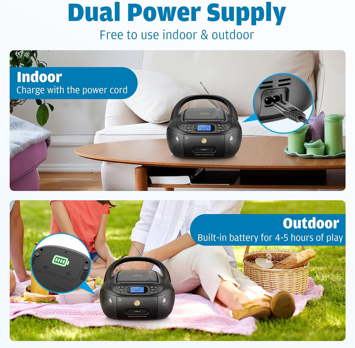 CD Cassette Player Combo Boombox with Bluetooth 5.1, FM Radio, Stereo Sound A846639