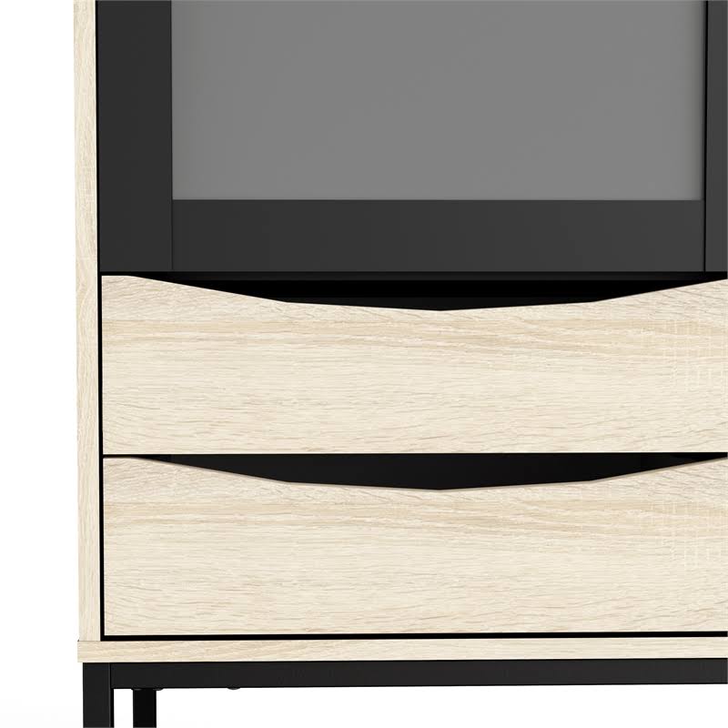Black 2 Glass Door Cabinet with 3 Drawers B1758