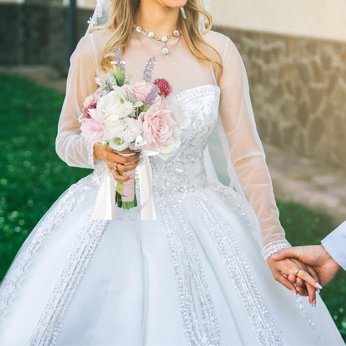 8.7 Inch Artificial Silk Rose Bridal Bouquet C919431