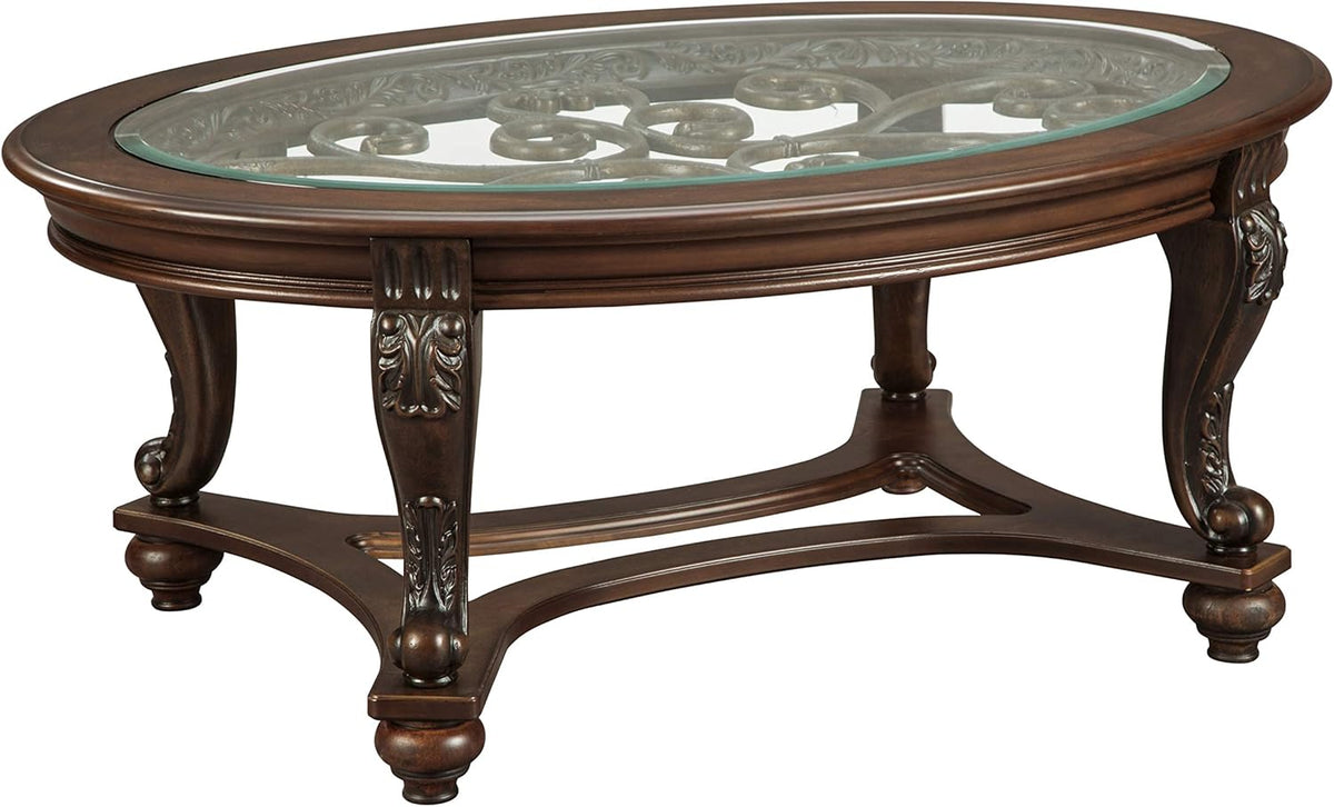 Dark Brown Half Moon Sofa Table with Beveled Glass Top O40178