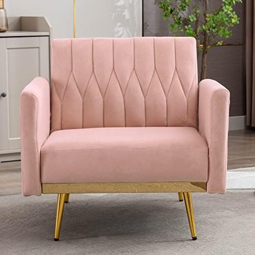 Cream Velvet Single Sofa Chair with Ottoman U18607