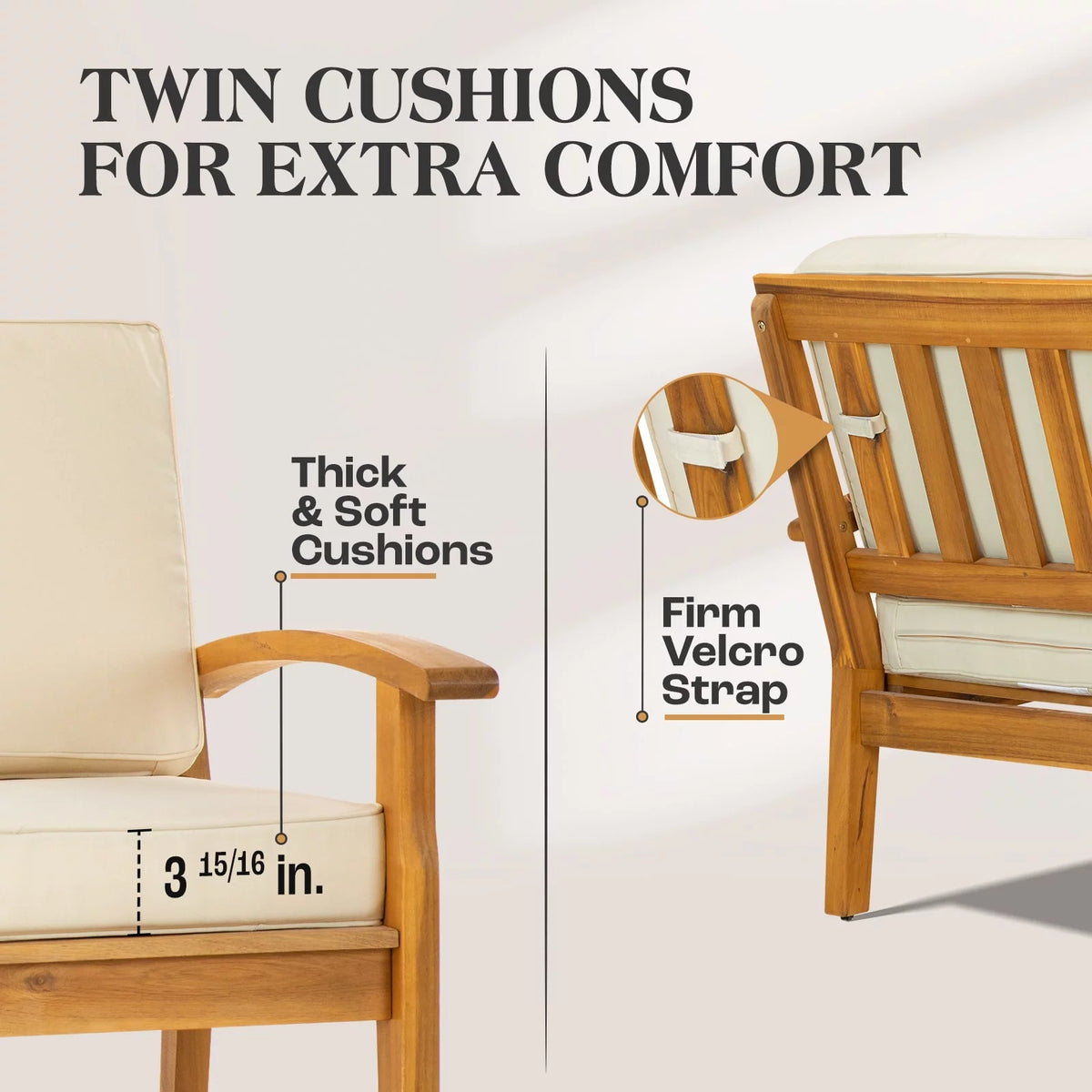 Acacia Wood Patio Club Chairs Set of 2 with Cushion B3873