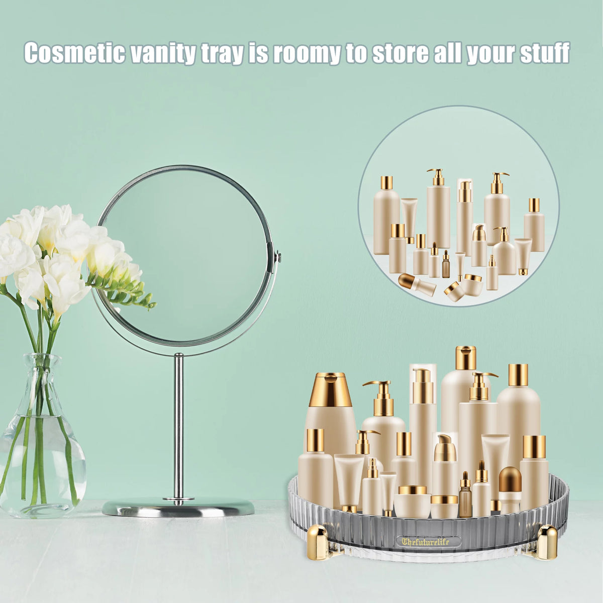 Rotating Round Storage Tray Organizer Gray S489519