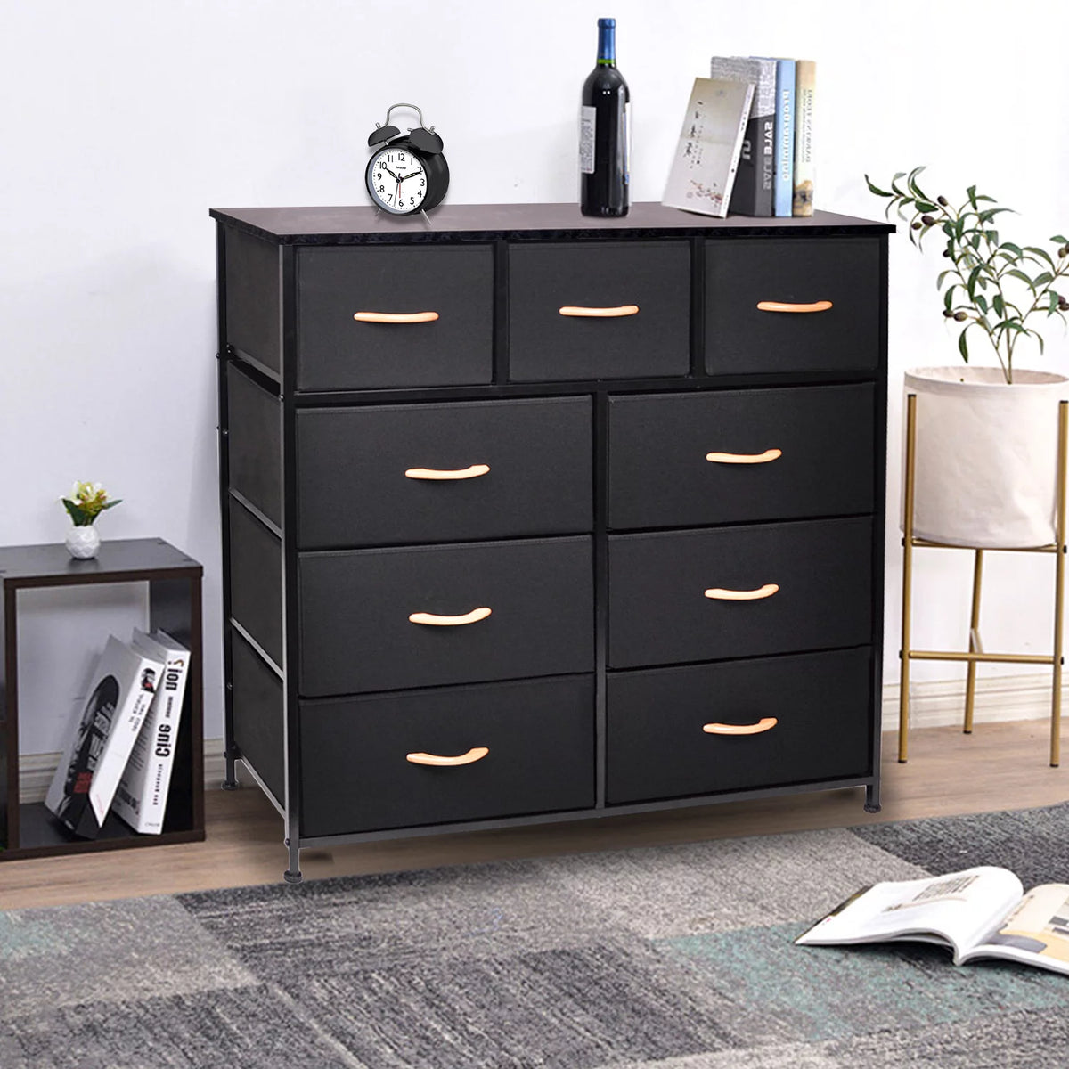 Black 9 Drawer Fabric Dresser Storage Tower G578062