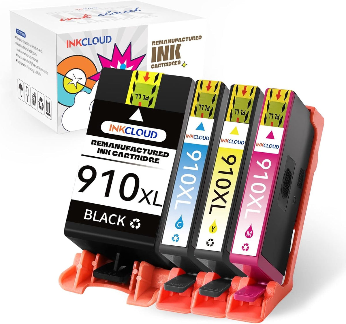 910 XL Ink Cartridge Replacement for HP 910XL OfficeJet Pro Printer (Black, Cyan, Magenta, Yellow) M185