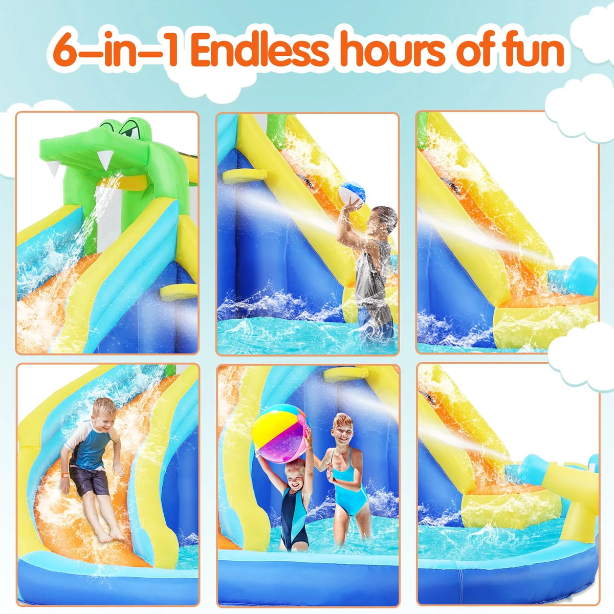 Inflatable Bounce House with Water Slide and Spray Pool K228205