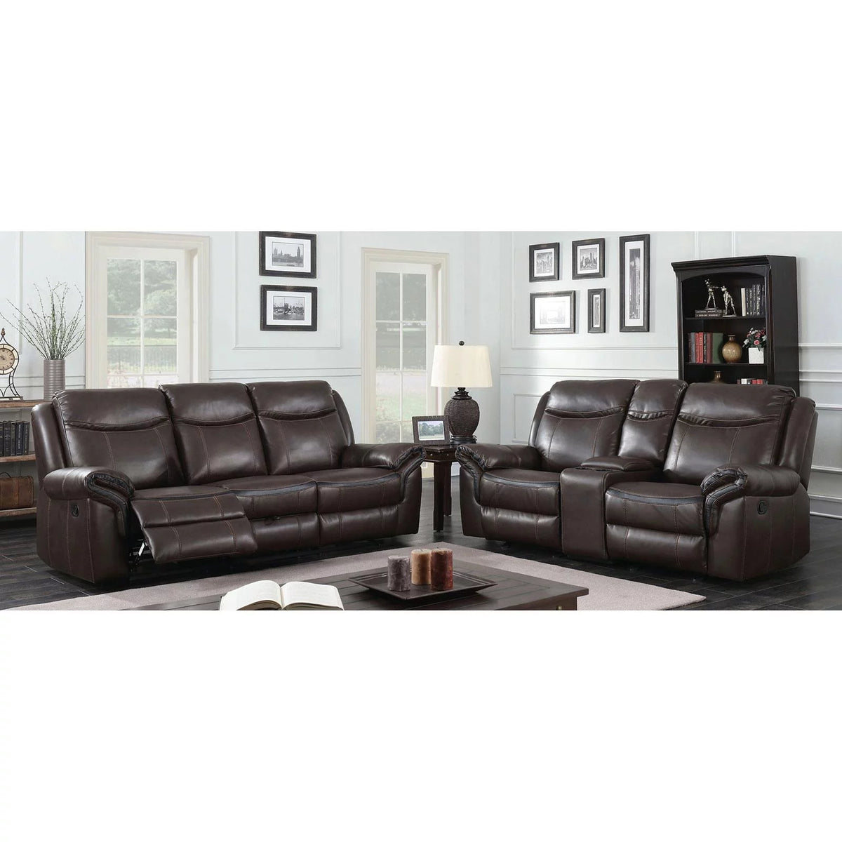 Brown Faux Leather Upholstery Sofa J8096