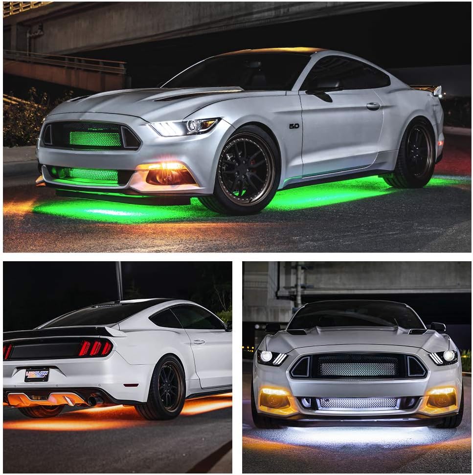 4pc Bluetooth LED Underbody Underglow Kit with Interior Footwell Accent Lighting Y784