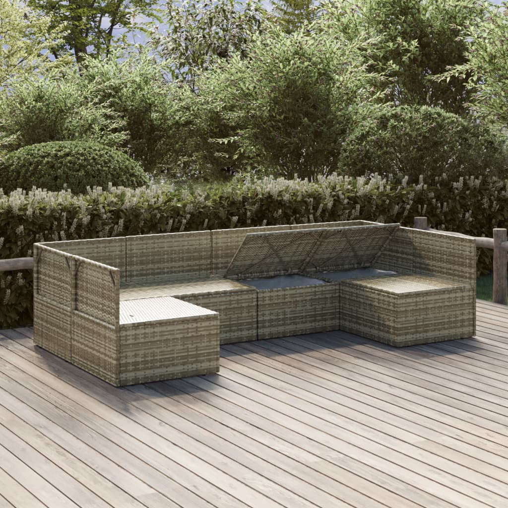 6 Piece Patio Set with Cushions Gray Poly Rattan O124