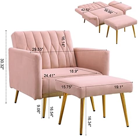 Cream Velvet Single Sofa Chair with Ottoman U18607