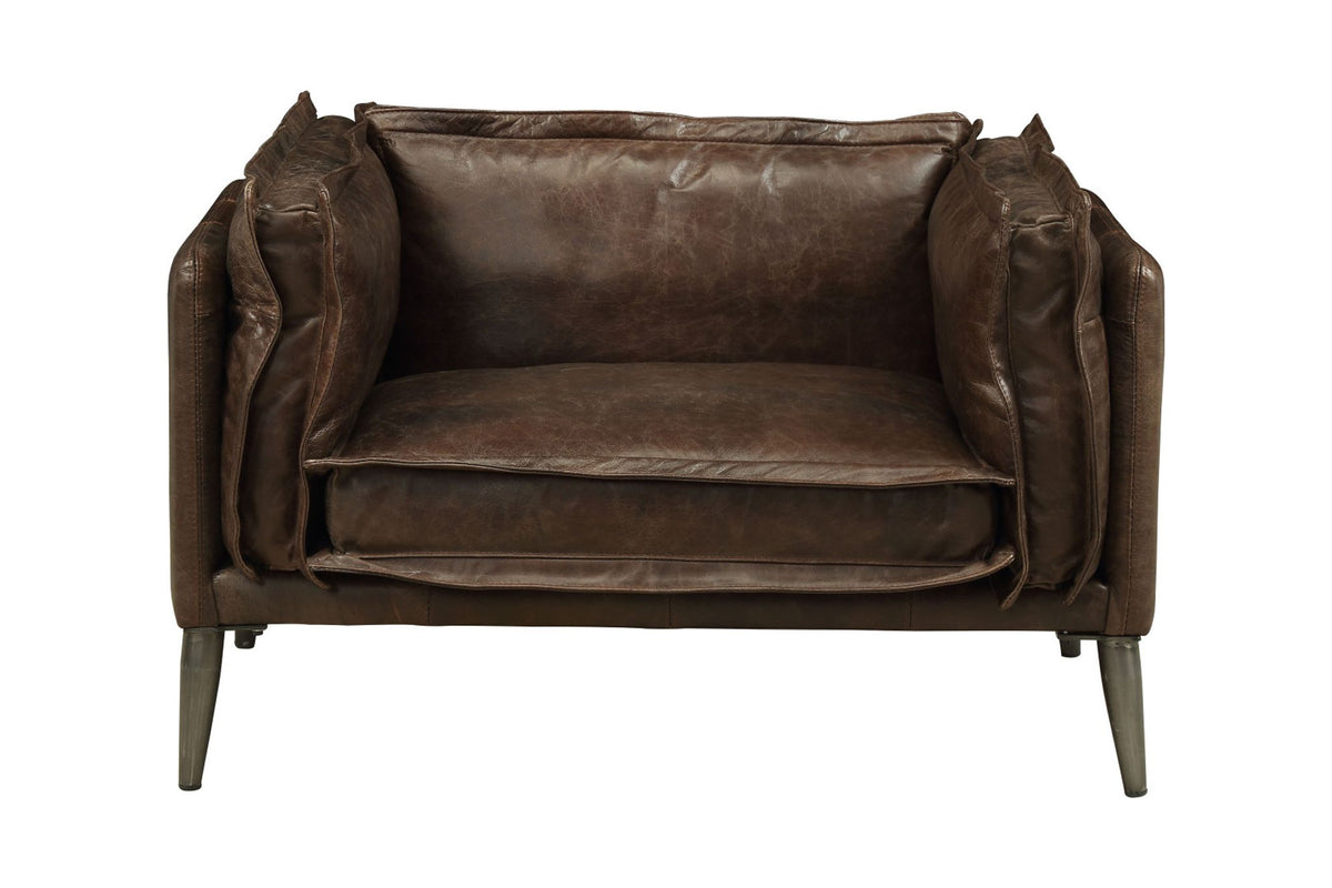 Distress Chocolate Top Grain Leather Chair & A Half Q3435