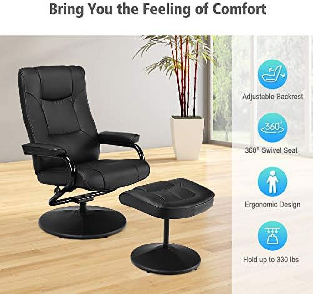 Black PU Leather Swivel Recliner Chair with Footrest Ottoman Set Q21069