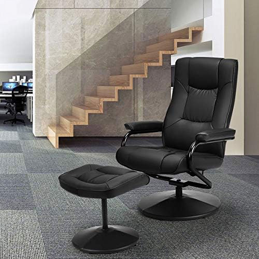 Black PU Leather Swivel Recliner Chair with Footrest Ottoman Set Q21069