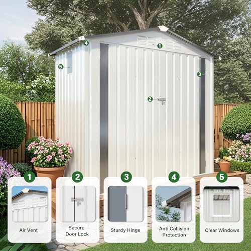 5'x3' Gray Metal Outdoor Storage Shed with Windows and Lockable Door V281879