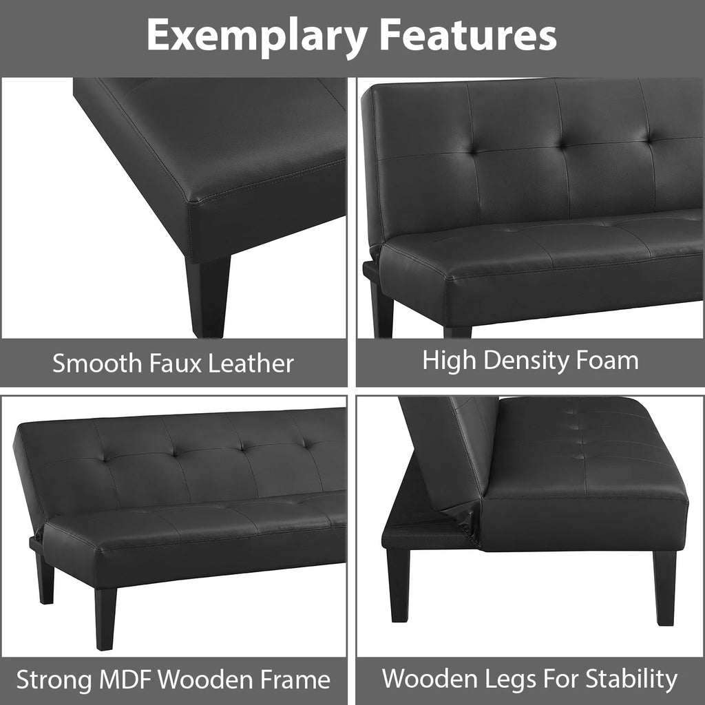Black Faux Leather Convertible Futon Sofa Bed P462650