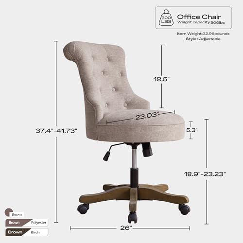 Beige Linen Fabric Adjustable Height Swivel Office Chair with Wheels U78598