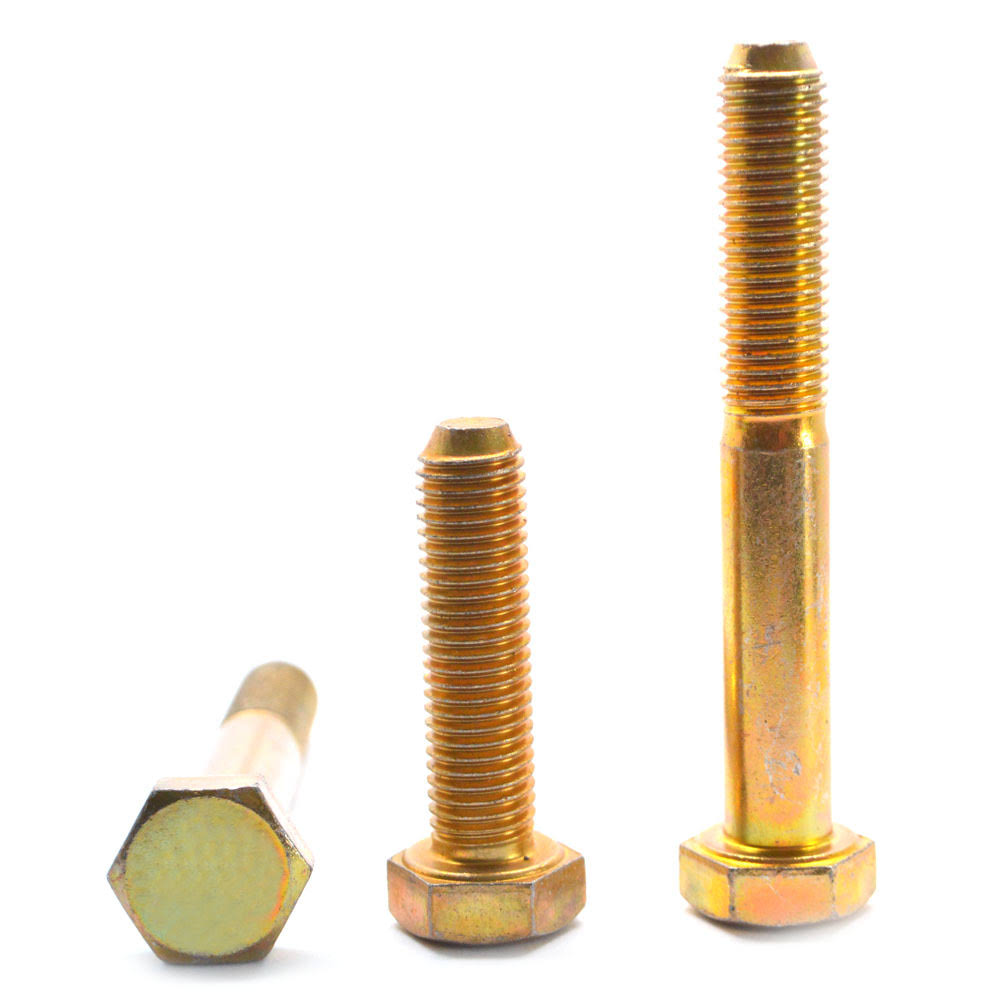 3/8-16 x 3 1/2 Coarse Thread Grade 5 Hex Cap Screw, Medium Carbon Steel, Yellow Cadmium Plated N1126
