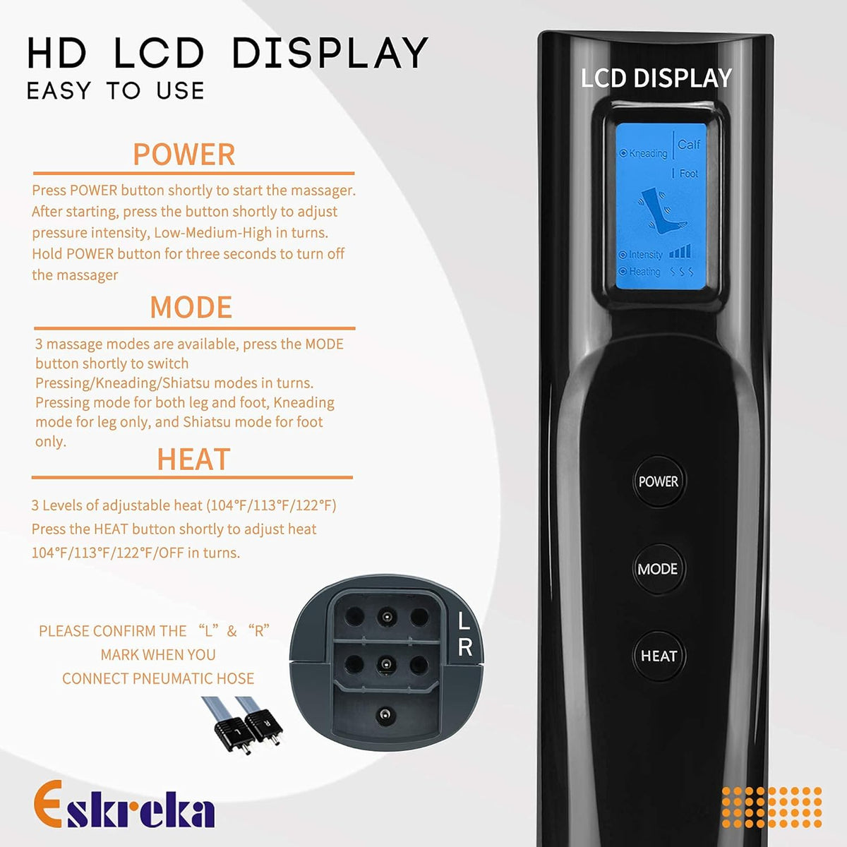 Black Air Compression Leg Massager with Heat, 3 Mode 3 Intensities H672752