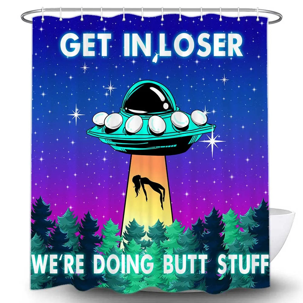UFO Blue Purple Space Fabric Shower Curtain Set with Hooks 72X72 Inch C9886