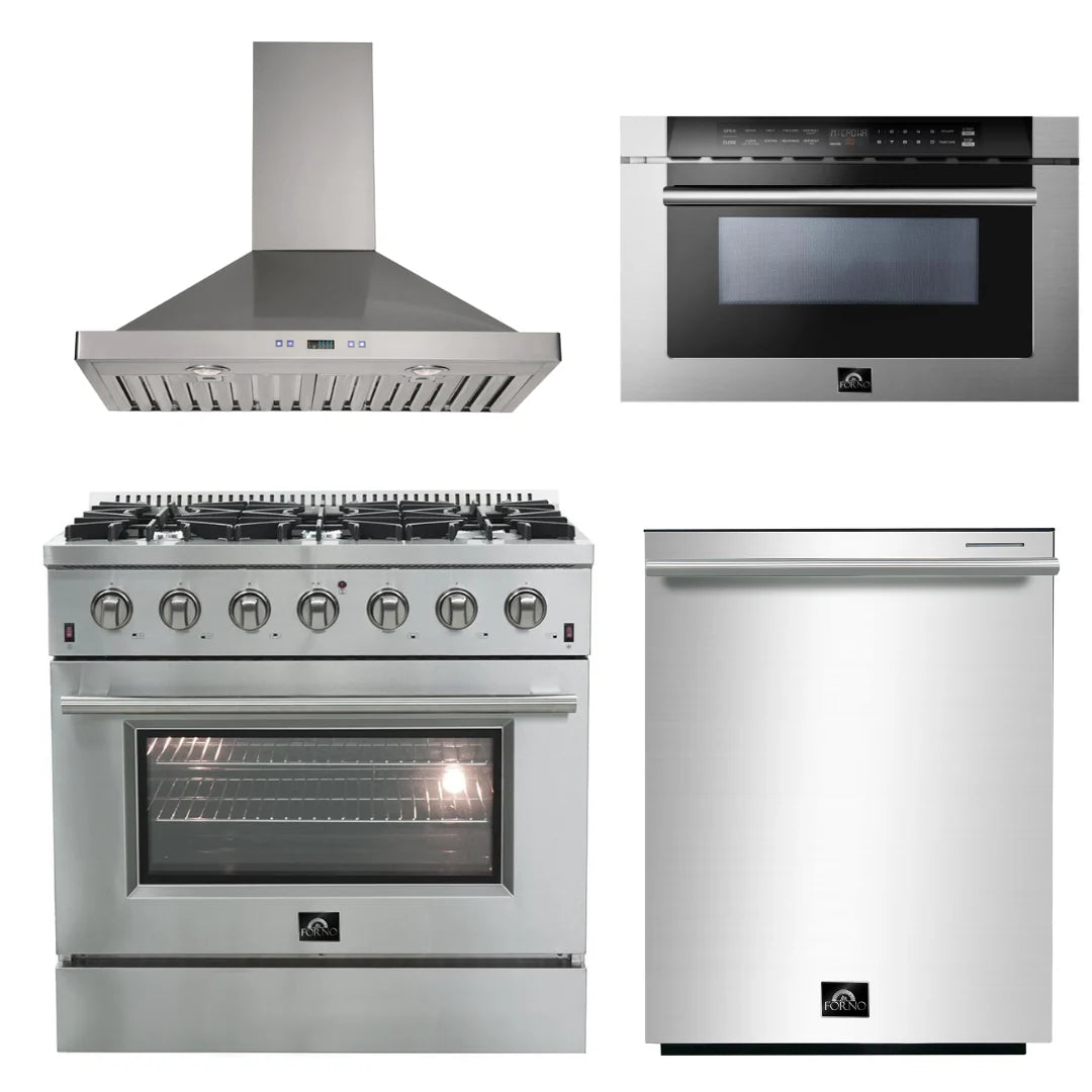 36 Inch Gas Range, Wall Mount Range Hood, Microwave Drawer, Dishwasher U752267