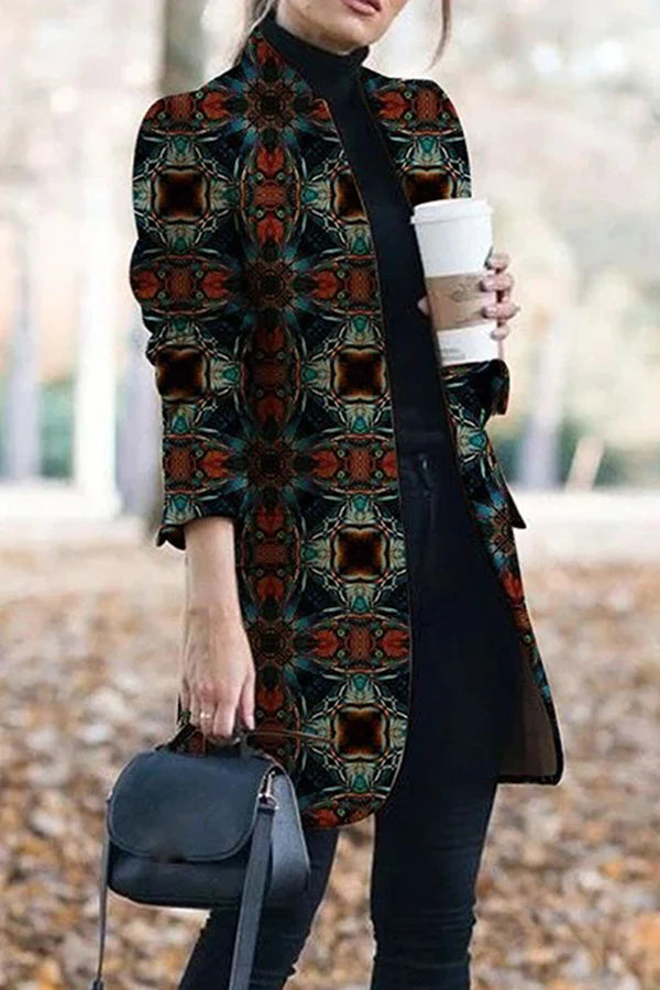 Casual Print Patchwork Turn-back Collar Outerwear W177337