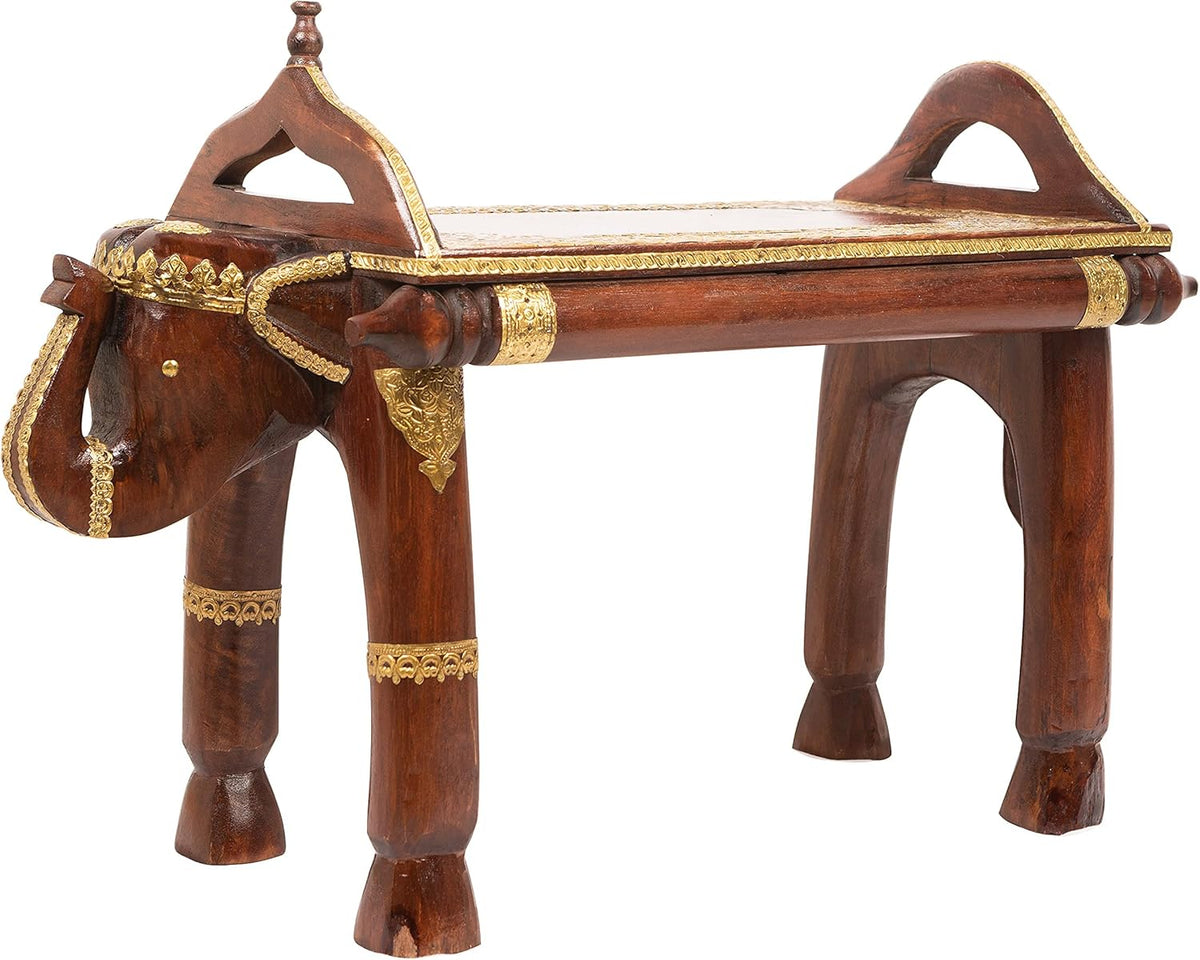 Hand Carved Round Wooden Coffee Table with Drawer - 14.5 x 14.5 x 15 Inches V190