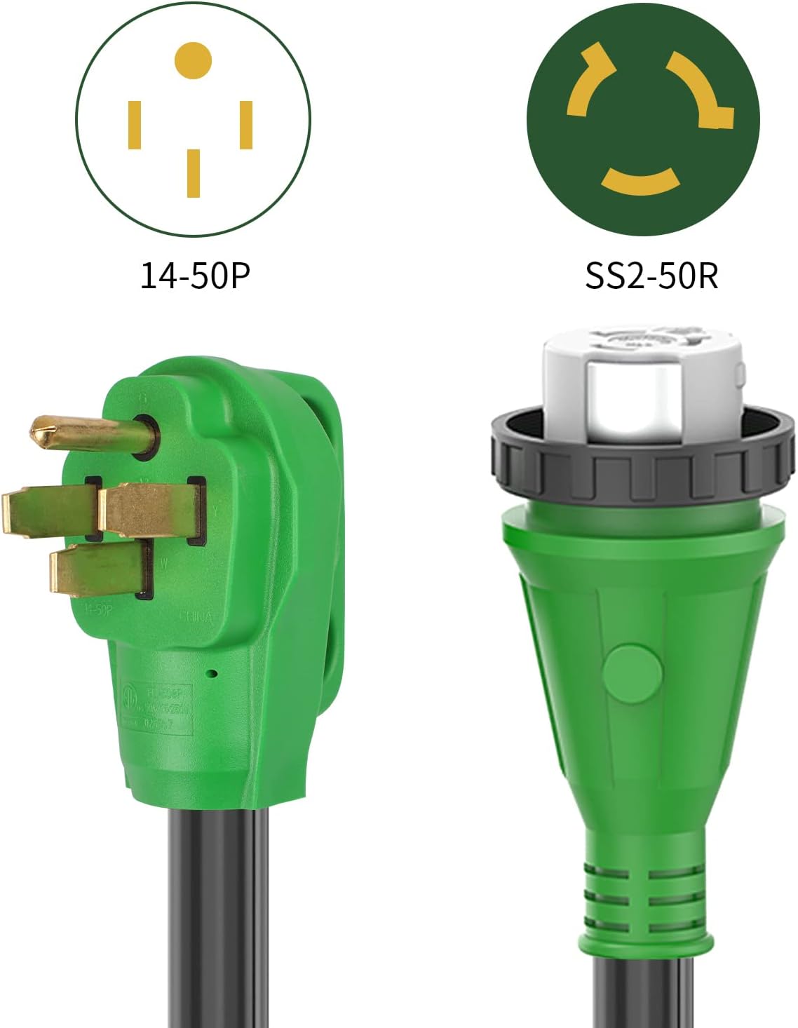 Detachable Power Cord 50A 50FT with Polarity LED Indicator, 14-50P Male to SS2-50R Locking Female, Storage Bag and Plastic Strap M7323