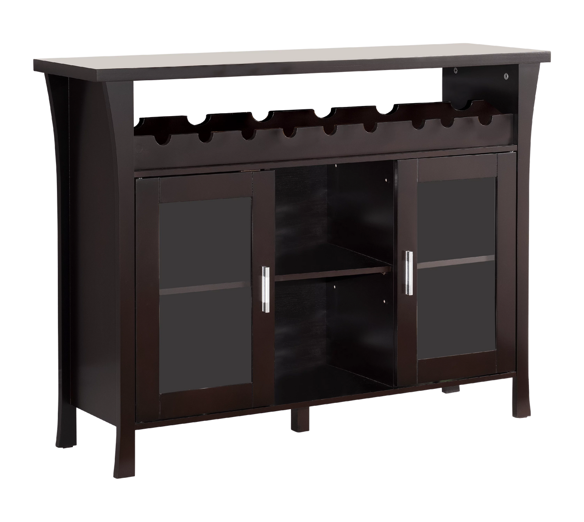 Espresso Wood Wine Rack Sideboard Console Table With Glass Doors P317315