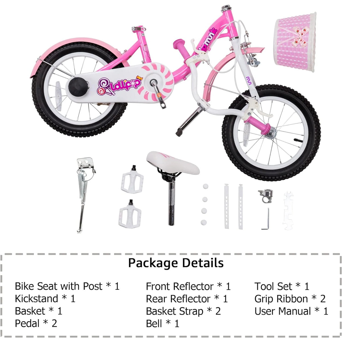 14 Inch Girls Kids Bike with Basket Training Wheels D329444