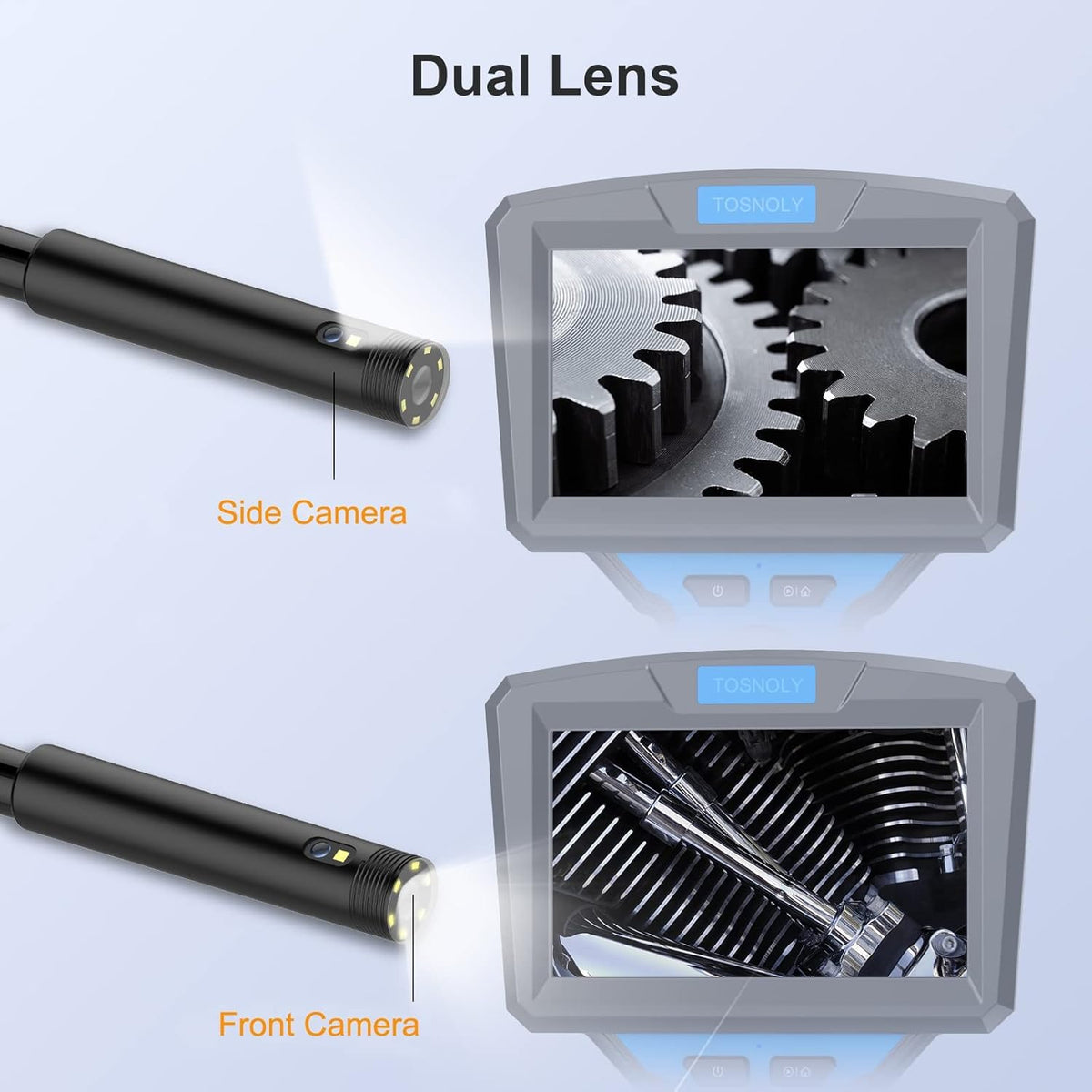 5mm Dual Lens Endoscope with 5 inch Monitor 16.5ft Flexible Cable IP67 Waterproof P261