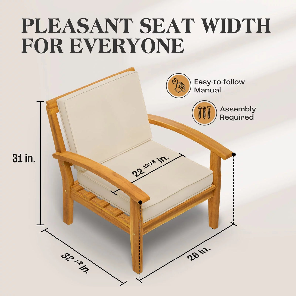 Acacia Wood Patio Club Chairs Set of 2 with Cushion B3873