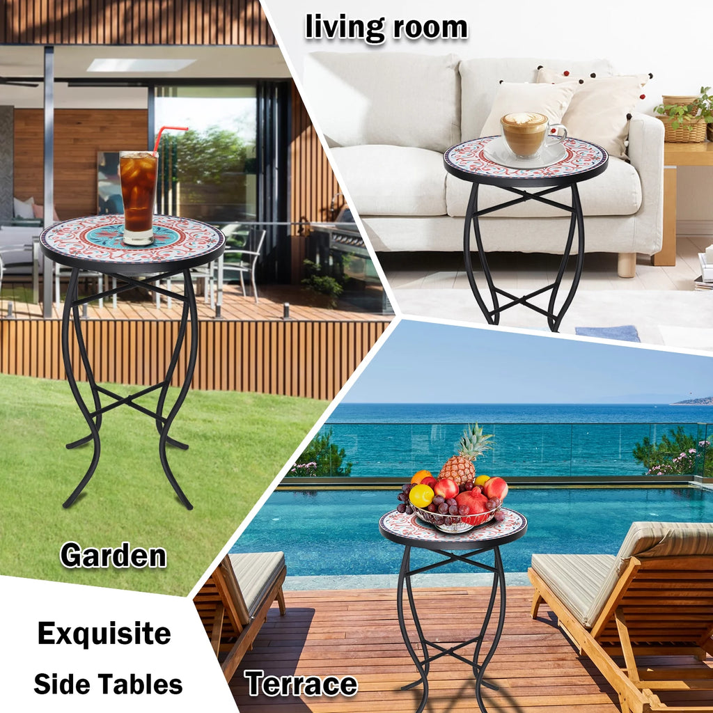 14'' Round Mosaic Glass Metal Side Table M227