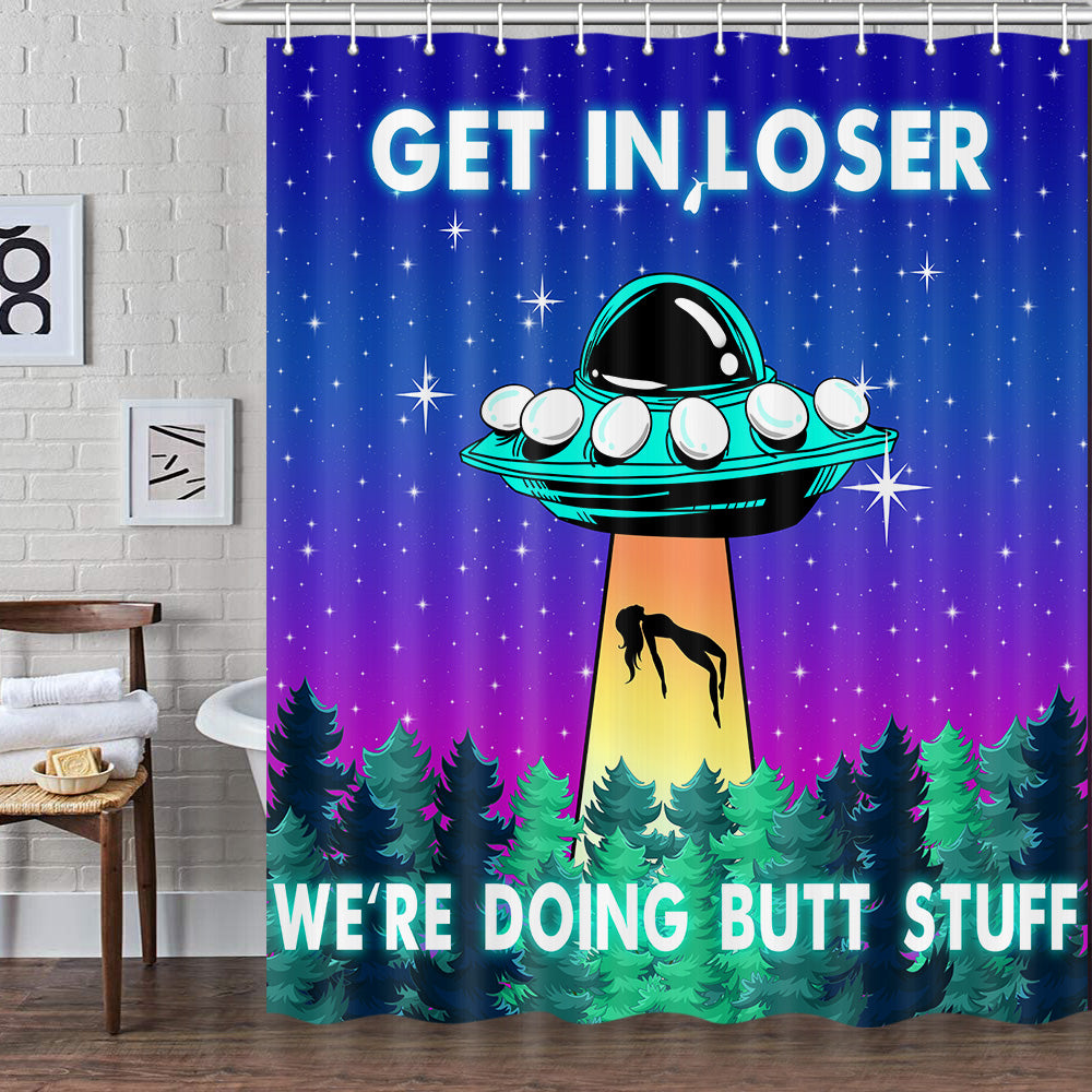 UFO Blue Purple Space Fabric Shower Curtain Set with Hooks 72X72 Inch C9886