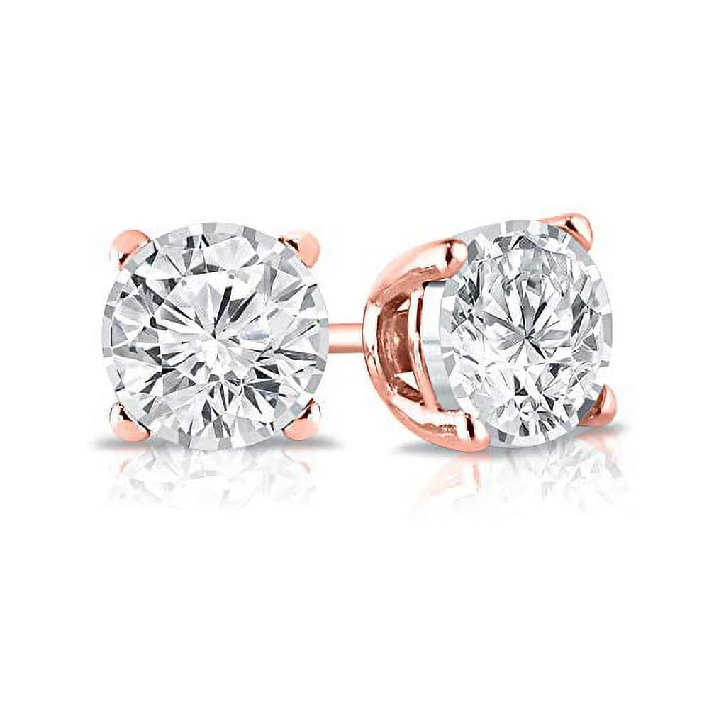 14K Rose Gold Lab Grown Diamond Stud Earrings 4-Prong Basket C151
