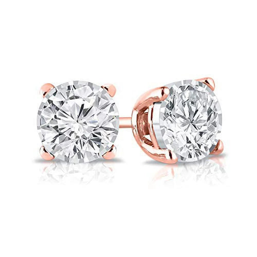 14K Rose Gold Lab Grown Diamond Stud Earrings 4-Prong Basket C151