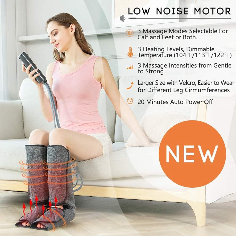 Black Air Compression Leg Massager with Heat, 3 Mode 3 Intensities H672752