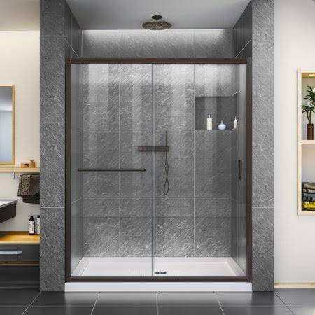 Semi-Frameless Sliding Shower Door, Clear Glass, Oil Rubbed Bronze U103