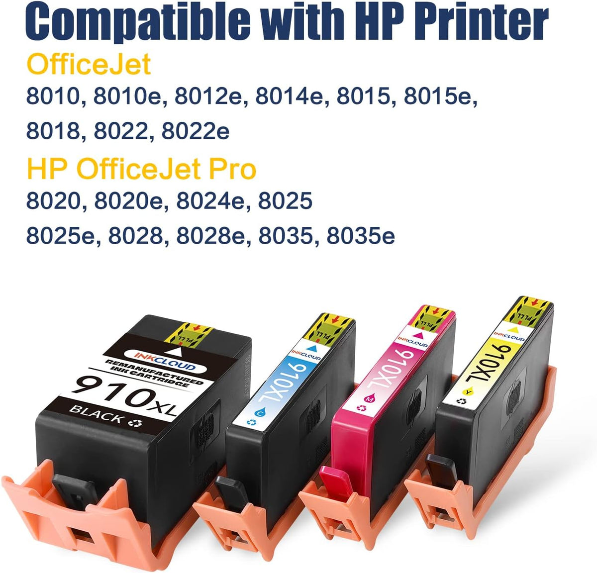 910 XL Ink Cartridge Replacement for HP 910XL OfficeJet Pro Printer (Black, Cyan, Magenta, Yellow) M185