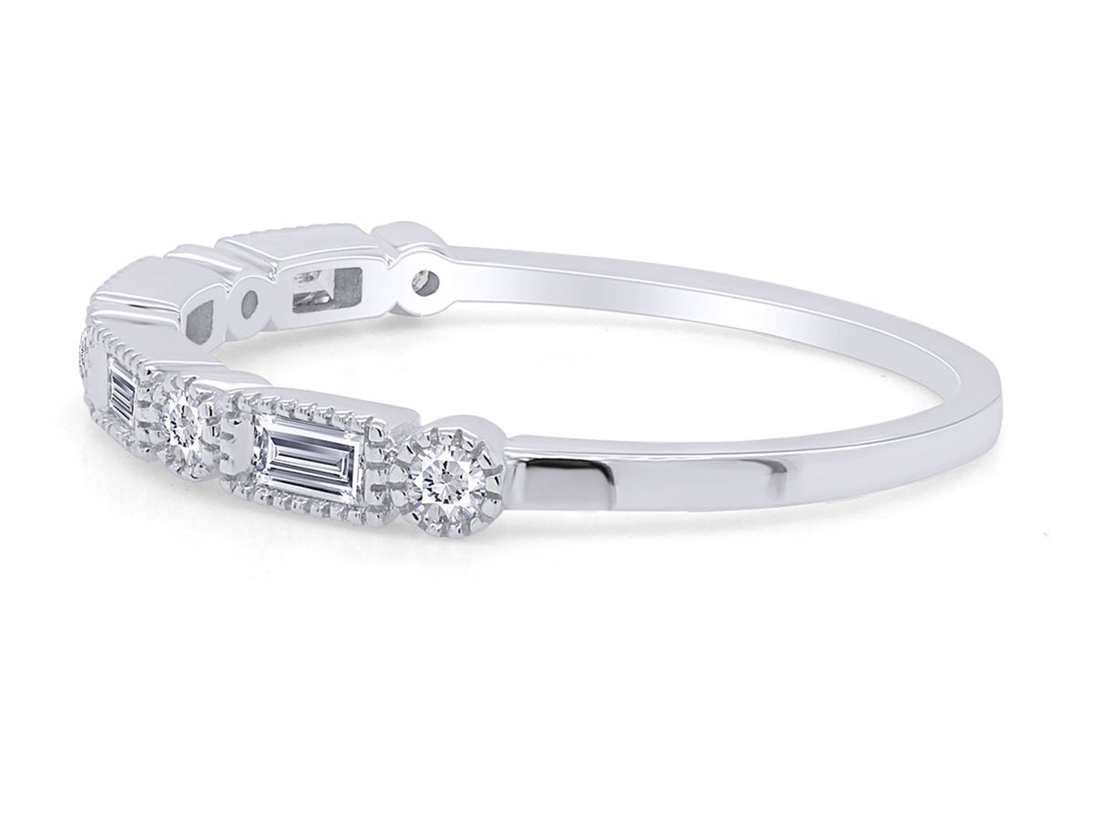 1/4 CT Baguette & Round Cut Natural White Diamond Half Eternity Band Ring In 10K Solid White Gold Y21974