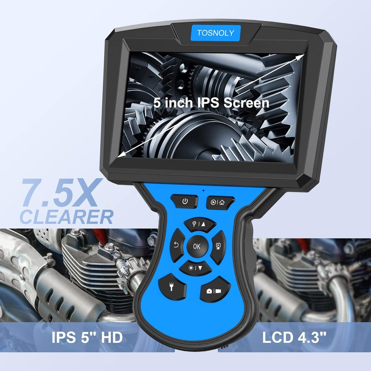 5mm Dual Lens Endoscope with 5 inch Monitor 16.5ft Flexible Cable IP67 Waterproof P261