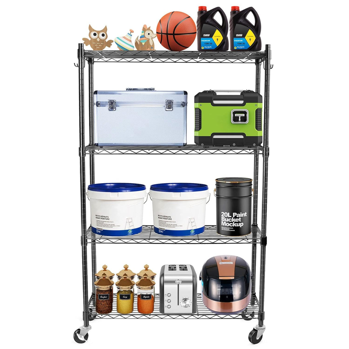 Black Adjustable Heavy Duty Metal Shelving Storage Rack on Wheels Casters N17849