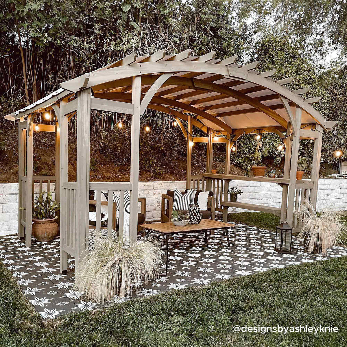 10 x 14 ft Light Grey Cedar Wood Arched Pergola with Canopy W520136