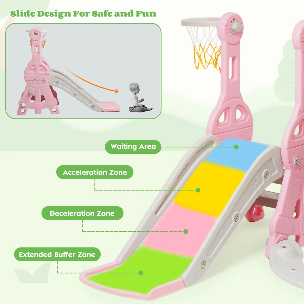 4 in 1 Toddler Slide and Swing Set with Basketball Hoop V50814