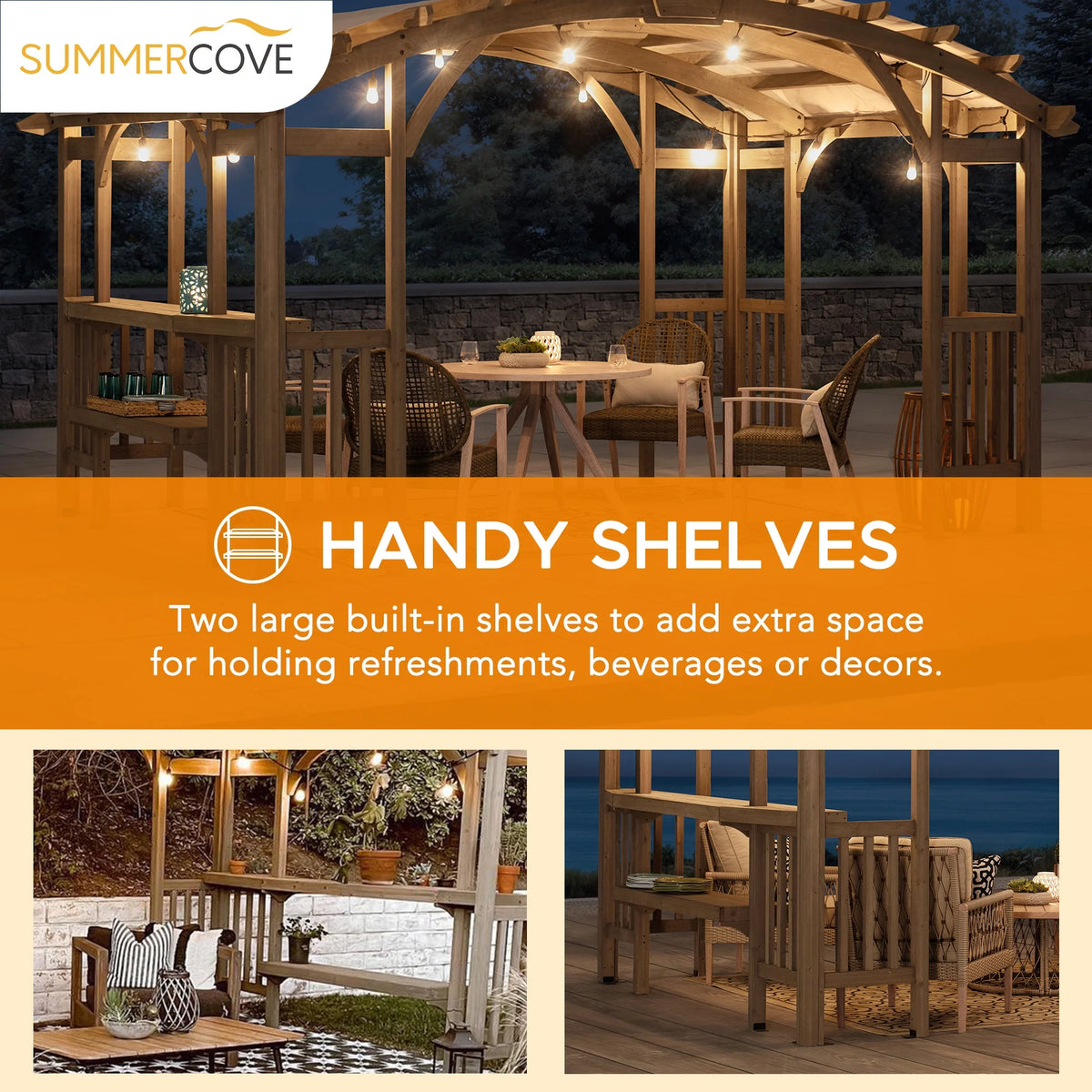 10 x 14 ft Light Grey Cedar Wood Arched Pergola with Canopy W520136