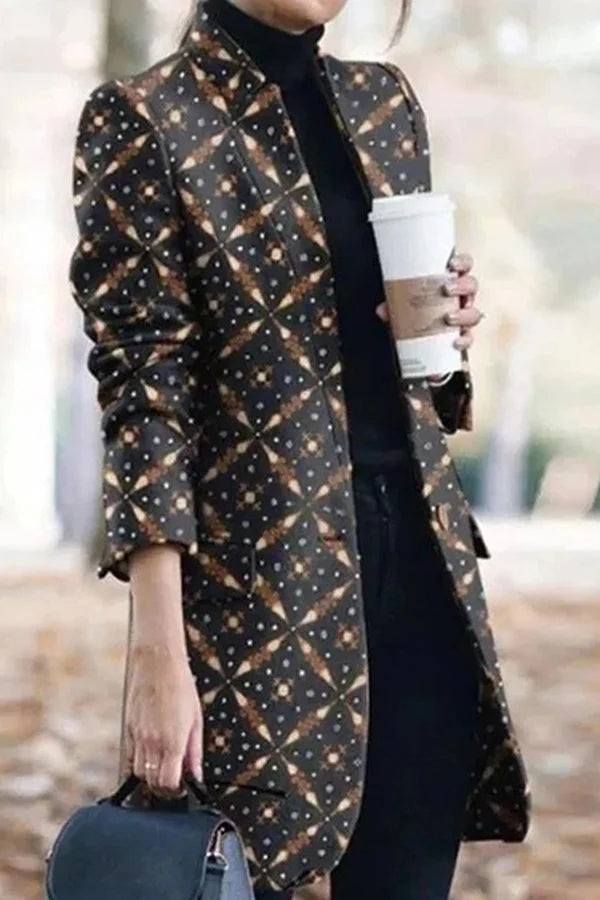 Casual Print Patchwork Turn-back Collar Outerwear W177337