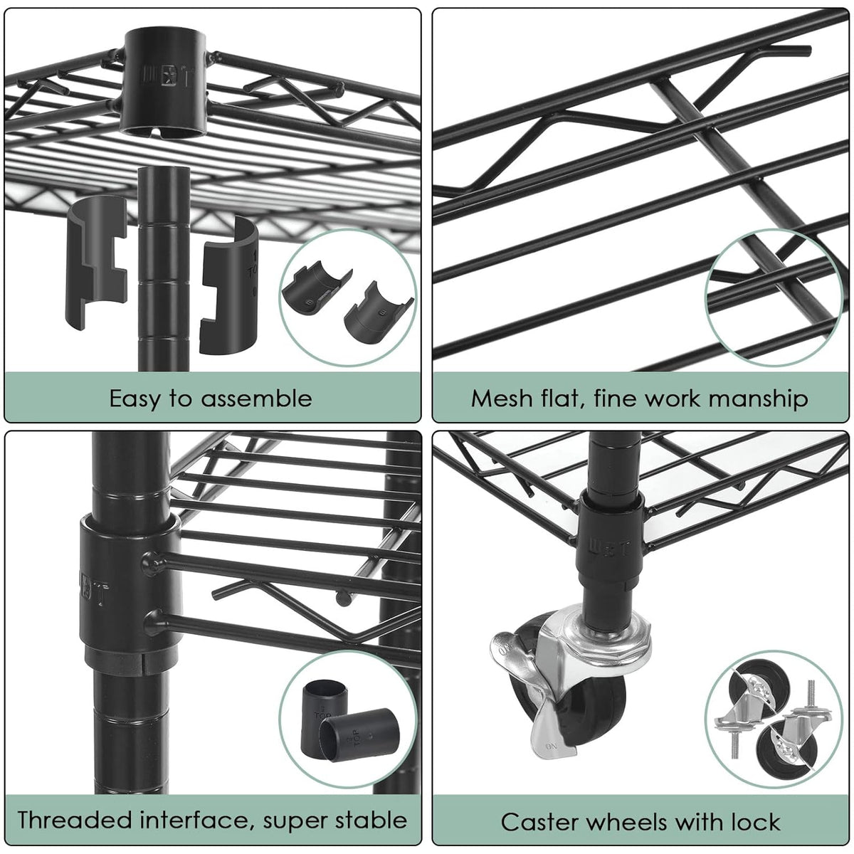 Black Adjustable Heavy Duty Metal Shelving Storage Rack on Wheels Casters N17849