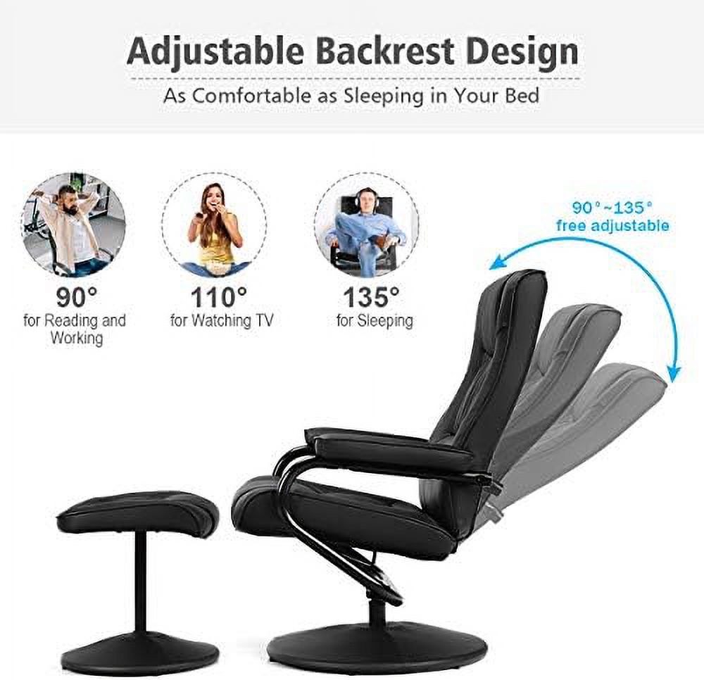 Black PU Leather Swivel Recliner Chair with Footrest Ottoman Set Q21069