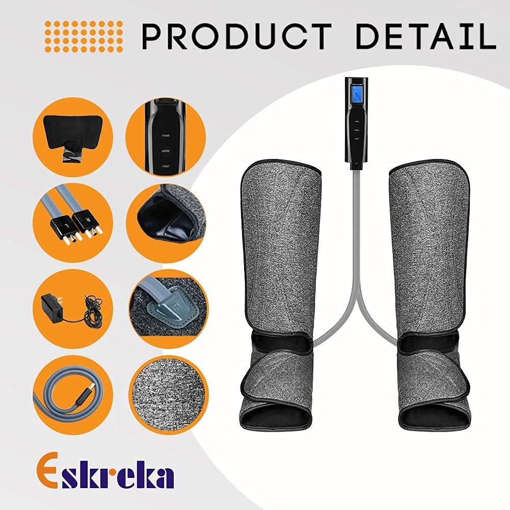 Black Air Compression Leg Massager with Heat, 3 Mode 3 Intensities H672752