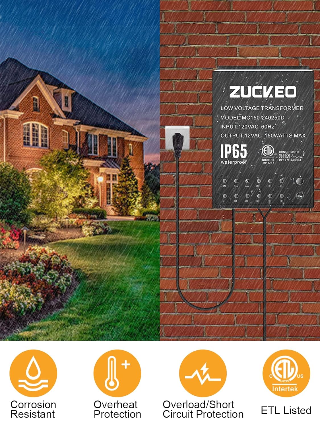 150W Low Voltage Landscape Lighting Transformer with Timer and Light Sensor E28628